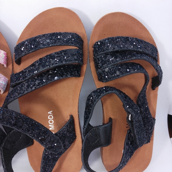2 Pairs Mini Moda Velcro Glitter Sparkle Strappy Sandals - Picture 3 of 7